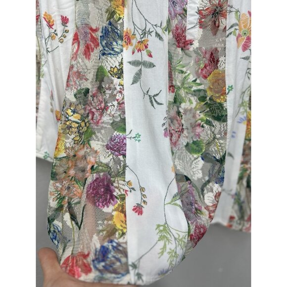 Fig and Flower Anthropologie Floral Blouse Petite Large Sheer Multicolor - Picture 4 of 8